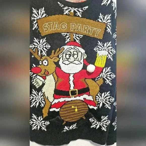 Brave soul Christmas  Ugly Crewneck Large Woven Graffic Sweater Unisex S M - Picture 3 of 10